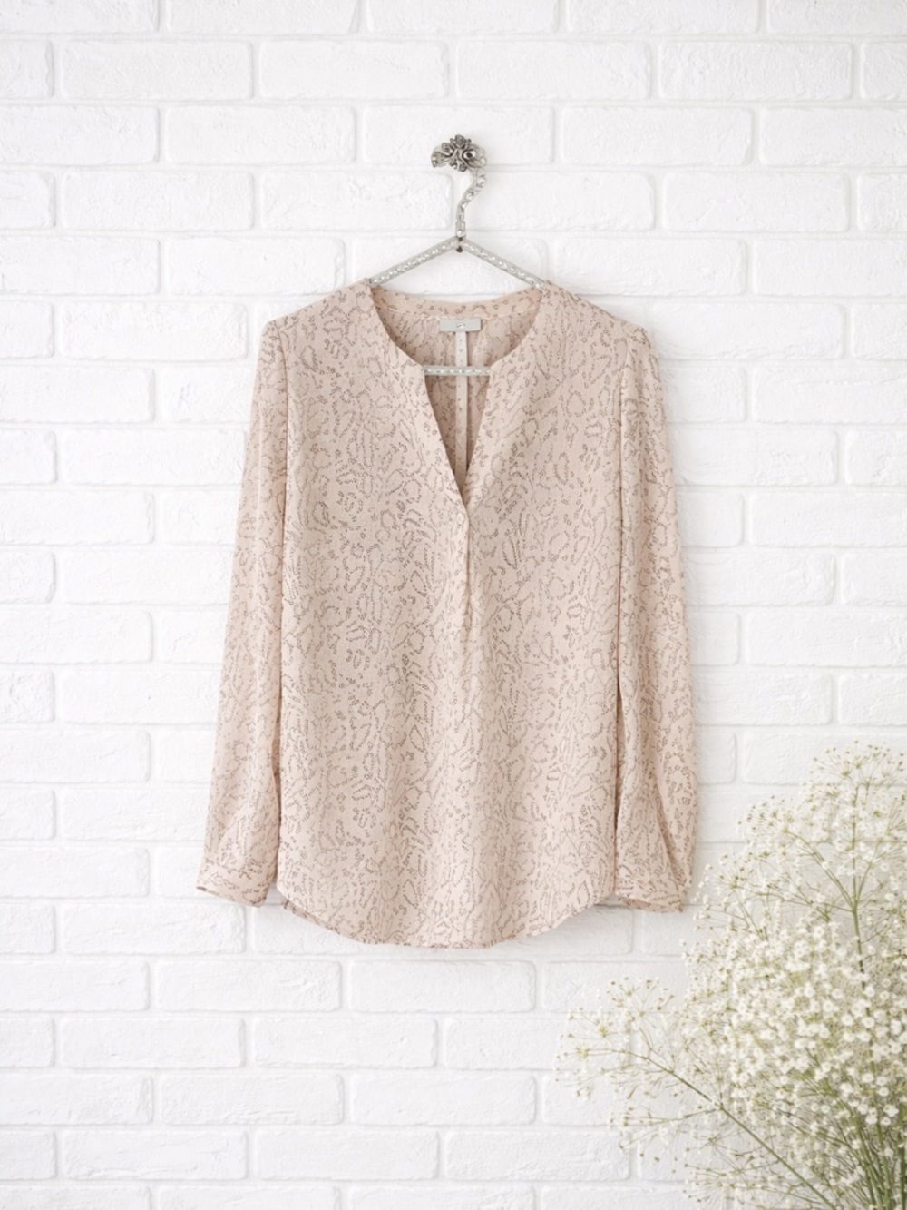 Joie Peterson Blush Pink Snake Print Silk Blouse Size XS